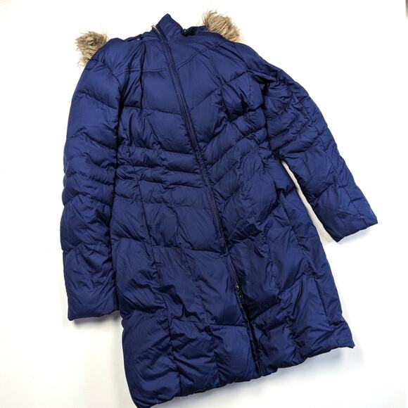 Land's End Coat Women's Size XS 2-4 Navy Down Fur Hooded - Picture 1 of 14
